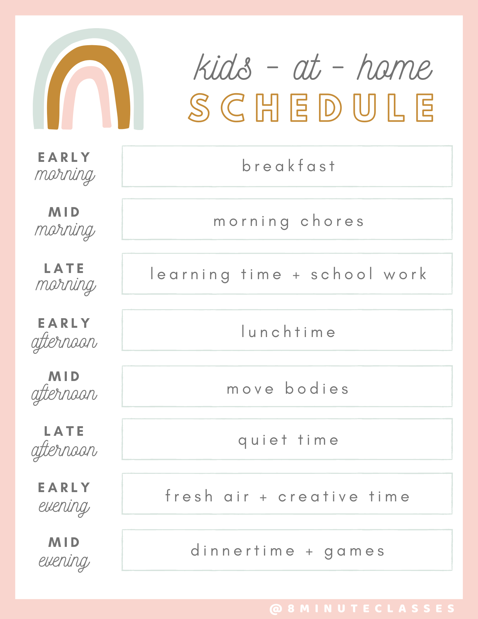 daily schedule for kids dinner